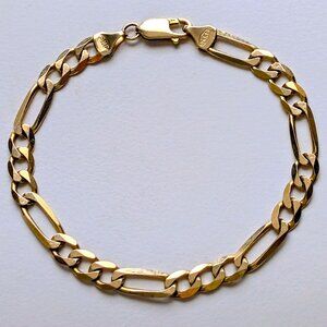 Vintage Italy Designer Unisex Solid 14K Yellow Gold Figaro Link Chain Bracelet